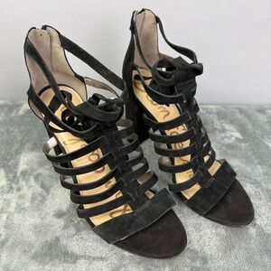 Sam Edelman YARINA Black Suede Strappy Gladiator Block‎ Heel Sandals US 9.5M